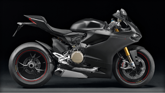 Right side of a flat black 2014 1199 Panigale S