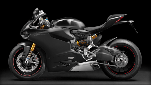 Left side of a flat black 2014 1199 Panigale S